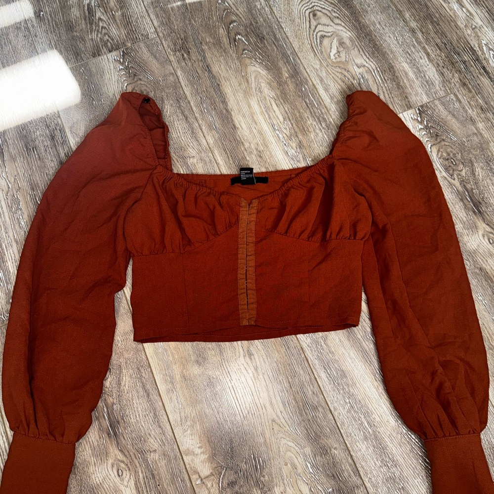 Forever 21 Rust Red Puff-Sleeve Crop Top